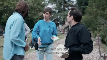 Urban Outfitters Colorado Springs Sapphire Crew Neck Sweatshirt worn by Carla (Nora Hamzawi) as seen in Irma Vep (S01E02)