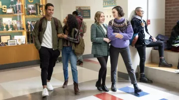 Maje Green Plaid Blazer jacket and shorts set worn by Lake Meriwether (Bebe Wood) as seen in Love, Victor (S03E02)