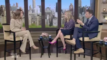 Gianvito Rossi pink metallic patent-leather pumps worn by Kelly Ripa as seen in LIVE with Kelly and Ryan