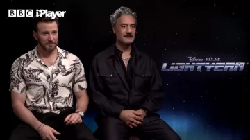 AllSaints 'Kahuna' patterned shirt worn by Chris Evans in Lightyear promotion tour