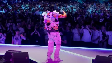Nike sneakers worn by Kekra during its live performance at KCX 2 on June 21, 2022 in Paris