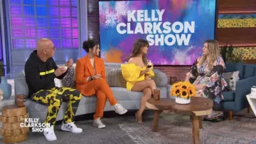 Rachel Gilbert Xavier Off-the-Shoulder Puff-Sleeve Mini Dress in yellow worn by Maren Morris in The Kelly Clarkson Show
