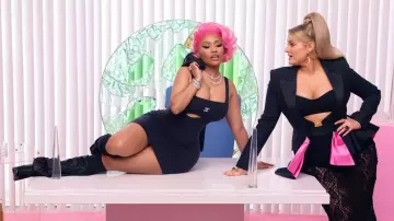 Chanel bodycon Navy Blue dress worn by Nicki Minaj in Nice to Meet Ya Official Music Video by Meghan Trainor