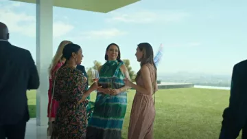 Halston Elizabeth Metallic Striped Gown worn by Molly Novak (Maya Rudolph) as seen in Loot