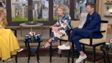 Gianvito Rossi Portofino 105 velvet sandals worn by Kelly Ripa as seen in LIVE with Kelly and Ryan on 05 July 2022