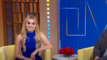 Genny High Neck Vestido Midi sin mangas usado por Meg Donnelly como se ve en Good Morning America Weekend el 06 de julio de 2022