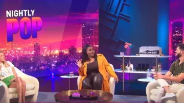 Megan Fox x Boohoo Satin Trench Coat worn by Nina Parker as seen in Nightly Pop on  06 July 2022