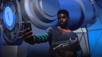 Balmain No Pressure Spaceship Sweatshirt worn by Tom Swift (Tian Richards) as seen in Tom Swift (S01E02)