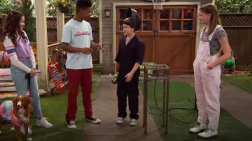 Universal Thread High-Rise Raw Hem Ta­per Den­im Cropped Over­alls worn by Presley (Jayden Bartels) as seen in Side Hustle TV show (S01E23)
