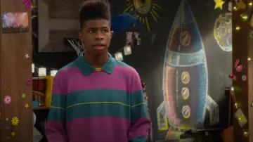 Puma x The Hundresd Striped Long Sleeve Rugby Shirt worn by Munchy (Isaiah Crews) as seen in Side Hustle (S01E24)