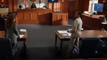 Veronica Beard Chil­ham Mi­ni Check Pants worn by Ms Foster as seen in All Rise (S03E03)