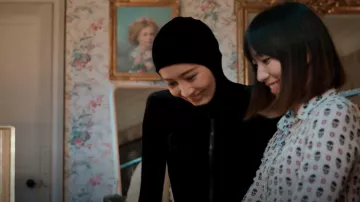 Zara Skull Blouse worn by Jade Lee (Vivian Wu) as seen in Irma Vep TV show wardrobe (Season 1 Episode 5)