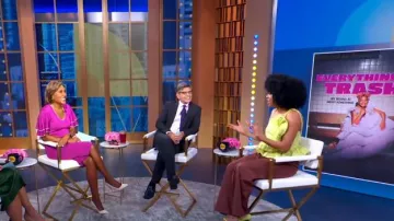 Tanya Taylor Kenia Pleated Wide Leg Pants worn by Phoebe Robinson as seen in Good Morning America Weekend on 12 July 2022