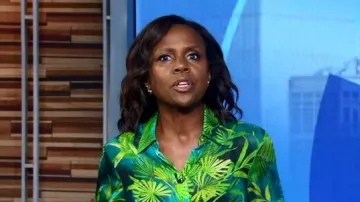 Versace Leaf Print Shirt worn by Deborah Roberts as seen in Good Morning America Weekend on 11 July 2022