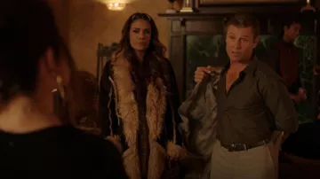 Fabulous Furs Cascade Faux Suede Faux Fur-Trim Full Coat worn by Cristal Carrington (Daniella Alonso) as seen in Dynasty (S05E12)