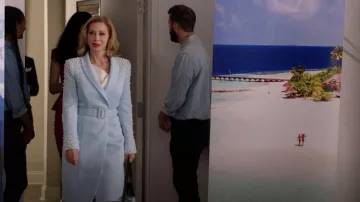 Badgley Mischka Collection Pearl-Embellished Shawl-Collar Dress worn by Laura Van Kirk (Sharon Lawrence) as seen in Dynasty (S05E13)