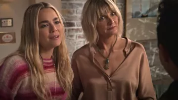 Vince Band Collar Silk Blouse In Blush Cream worn by Maria (Kerri Kenney-Silver) as seen in Maggie (S01E09)