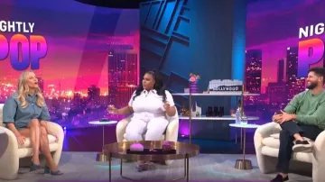 Prada Organic Denim Playsuit worn by Morgan Stewart as seen in E! News  Nightly Pop on 30 June 2022