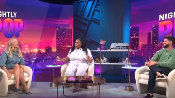 Good American Stretch Cotton Twill Jumpsuit worn by Nina Parker as seen in E! News Nightly Pop on 30 June 2022