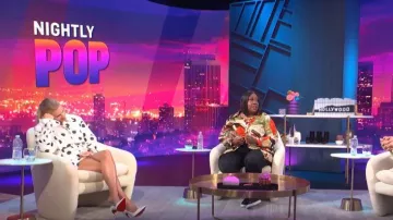 Halpern Belted Polka-Dot Shirtdress worn by Morgan Stewart as seen in E! News Nightly Pop  on 01 July 2022