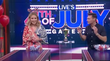 Farm Rio Colorblock Wrap Dress worn by Kelly Ripa as seen in LIVE with Kelly and Ryan on 04 July 2022