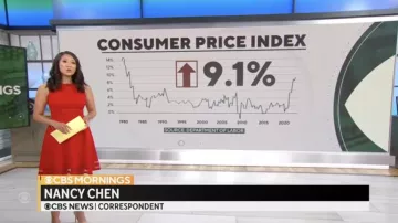 Calvin Klein Illusion-Trim Fit & Flare Dress worn by Nancy Chen as seen in CBS Mornings on July 14, 2022