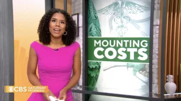 La Petite Robe di Chiara Boni Purple Cassie Dress in pink worn by Adriana Diaz in CBS Mornings on July 17, 2022