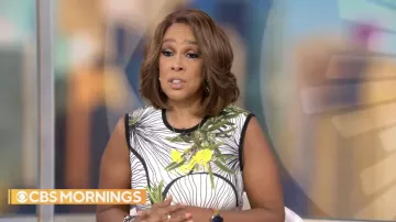 Yigal Azrouel Clockwork Floral Print Scuba Dress worn by Gayle King in CBS Mornings on July 19, 2022
