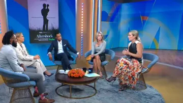 Proenza Schouler Floral Pleated Handkerchief Hem Skirt worn by Jennifer Ashton as seen in Good Morning America on 19 July 2022