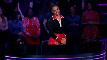 Alice + Olivia Pia Ribbed Wool Blend Polo Sweater worn by Corinne Foxx as seen in Beat Shazam Season 5 Episode 7