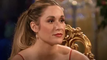 Charles & Colvard 2.02 CTW DEW Pear Forever One Moissanite Halo Drop Earrings worn by Rachel Recchia as seen in The Bachelorette (S19E02)