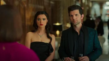 Black Halo Divina Gown worn by Hailey (Dylan Gelula) as seen in Loot (S01E06)