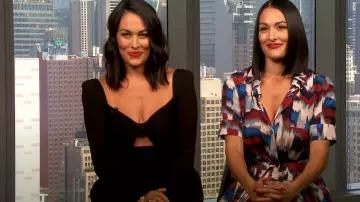 Self Portrait Ribbed Knit Bow Midi Dress worn by Brie Bella as seen in Extra on July 2022