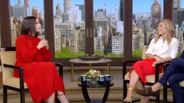 Valentino Pussy Bow Pleat­ed Silk Dress worn by Sofia Carson as seen in LIVE with Kelly and Ryan on July 25, 2022