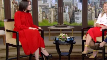 Valentino Tan Go Platform Sandals worn by Sofia Carson as seen in LIVE with Kelly and Ryan on 25 July 2022