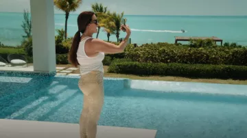 Electric Yoga Independence Leopard Design Sports Bra worn by Kyle Richards as seen in The Real Housewives Ultimate Girls Trip (S01E06)