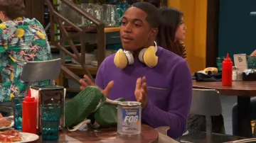 INC International Concepts Ottoman Ribbed T-Shirt in purple worn by Booker Baxter (Issac Ryan Brown) as seen in Raven's Home (S05E04)