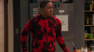 INC International Concepts Tie-Dye Cashmere Sweater in red worn by Booker Baxter (Issac Ryan Brown) as seen in Raven's Home (Season 5 Episode 7)