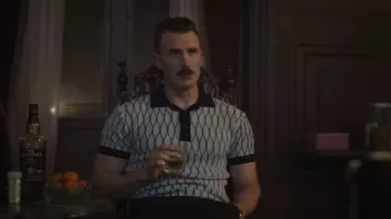 King & Tuckfield Geometric Patterned Polo Shirt worn by Lloyd Hansen (Chris Evans) as seen in The Gray Man movie