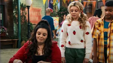 Mango Knit Embroidered Sweater worn by Destiny Baker (Mallory James Mahoney) as seen in BUNK'D (S06E06)