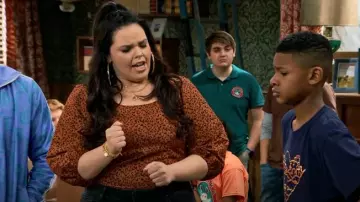 Levi's Kaila Leopard Print Puff Sleeve Cropped Top worn by Lou Hockhauser (Miranda May) as seen in BUNK'D (S06E06)