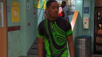 Hugo Boss Dlitch Print Crewneck Cotton T-Shirt worn by Booker Baxter (Issac Ryan Brown) as seen in Raven's Home (S05E11)