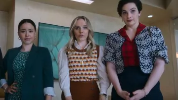 Shein Cider Disco Diva Retro Patterned Vest worn by Claire (Seri DeYoung) as seen in Good Trouble (S04E12)