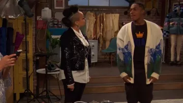 Jaded London Mountain Scene Oversized Cardigan worn by Booker Baxter (Issac Ryan Brown) as seen in Raven's Home (S05E15)