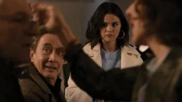 Jennifer Fisher 2" Samira Gold Plated Hoop Earrings worn by Mabel Mora (Selena Gomez) as seen in Only Murders in the Building (S02E06)