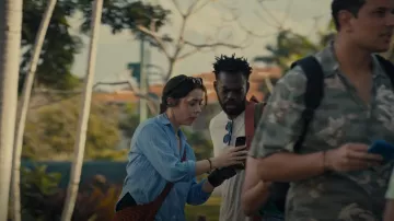 Urban Outfitters Win­nie Shirt in blue worn by Emma (Cristin Milioti) as seen in The Resort TV series (S01E01)