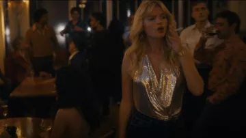 Brinley Cowl Neck Glow Mesh Top - Gold worn by Stacey Ross (Isabella Farrell) as seen in Bridge and Tunnel (S02E01)