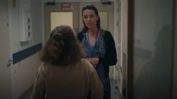 M&S Collection Animal Print Puff Sleeve Midi Tea Dress worn by Mrs. Hickson (Anna Wilson-Jones) as seen in Breeders (S03E10)