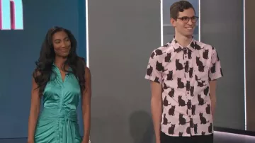 Zaful Black Cat Pattern Short Sleeve Shirt worn by Ian Terry as seen in Big Brother (S24E01)