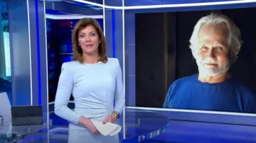 Giorgio Armani Draped Front-Slit Jersey Knit Dress worn by Norah O'Donnell as seen in CBS Evening News on 28 July 2022